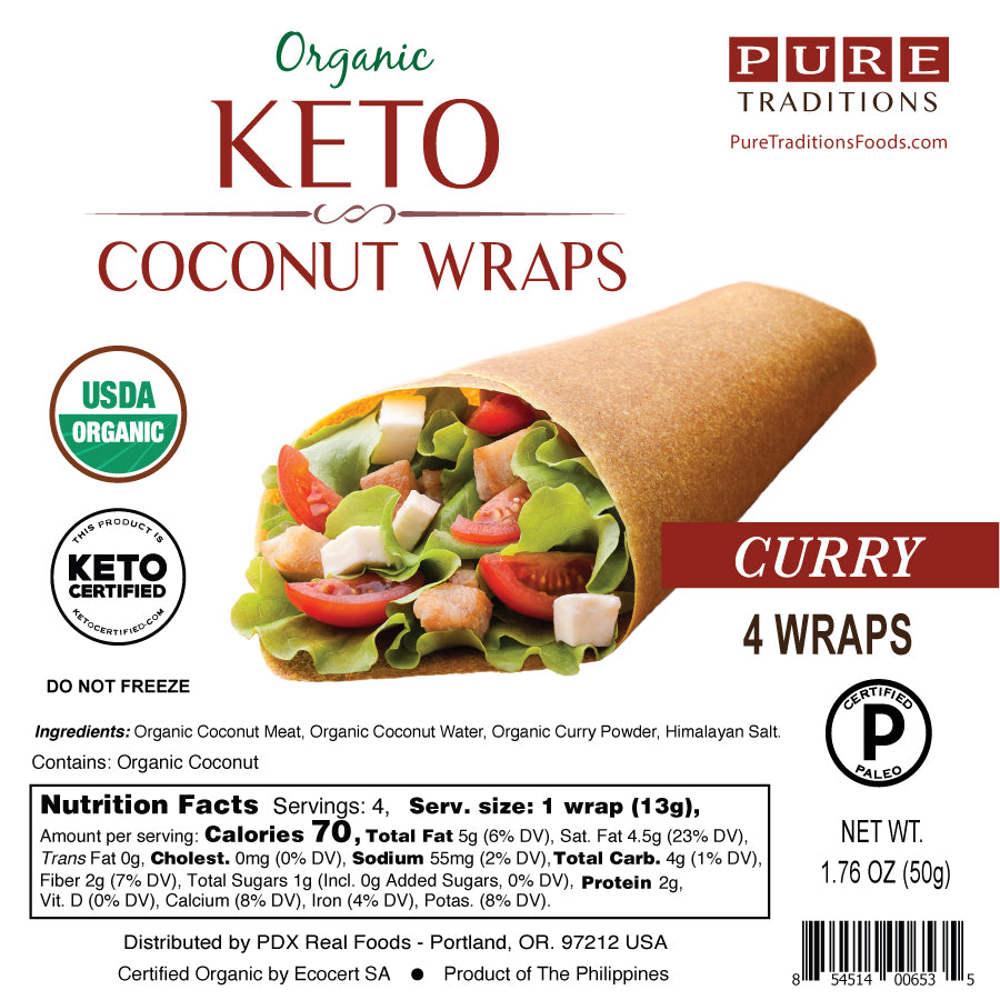 Organic Keto Coconut Wraps, Curry - Pack of 4 Keto Wraps