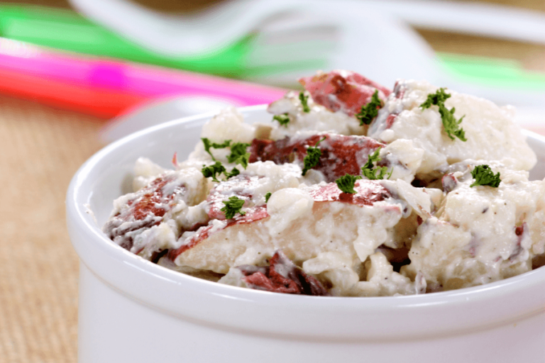 Delicious Dairy-Free Red Potato Salad with Homemade Mayo - Content reviewed by Donna Gates Written by Jenna