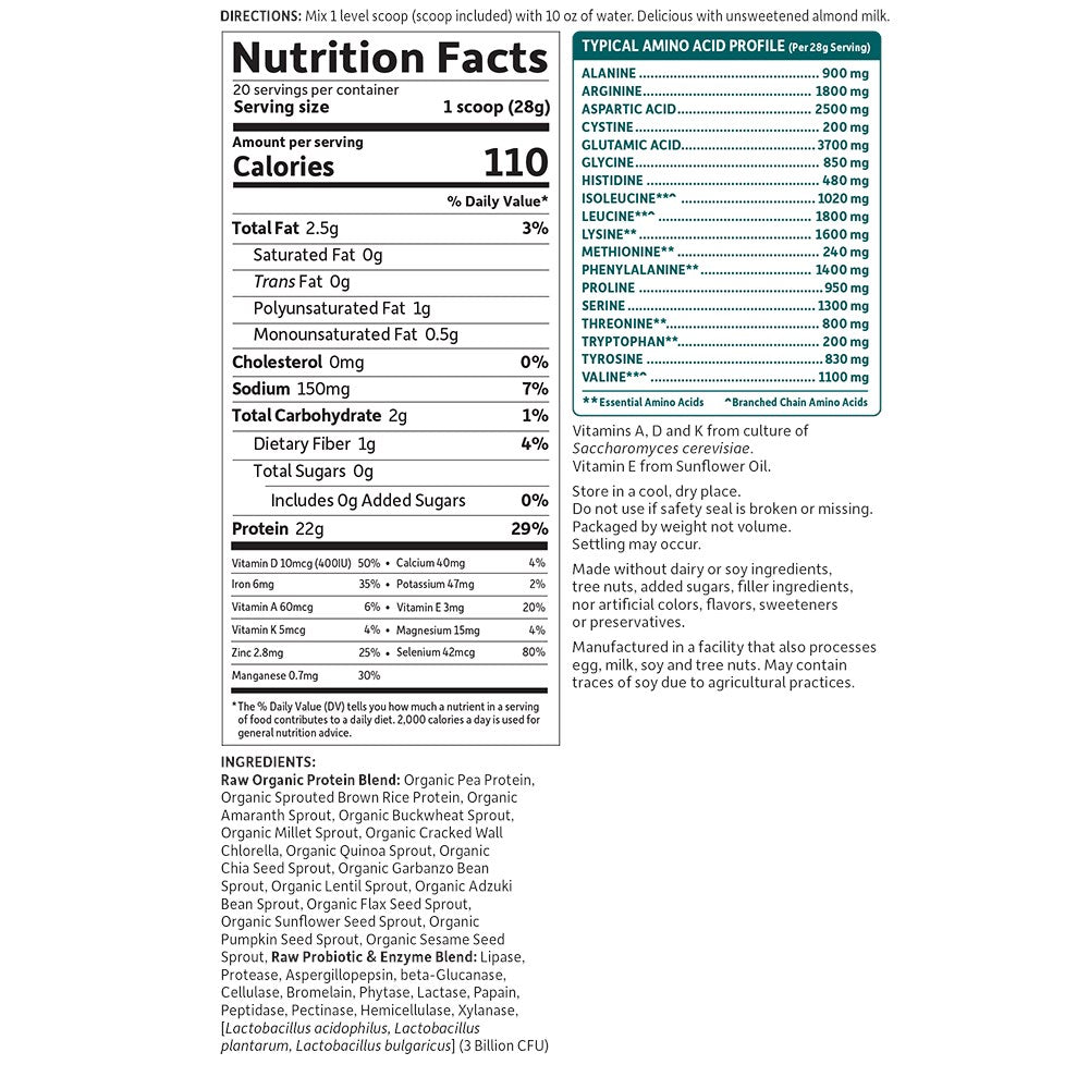 Raw Organic Protein: Original (No Stevia) - 560g