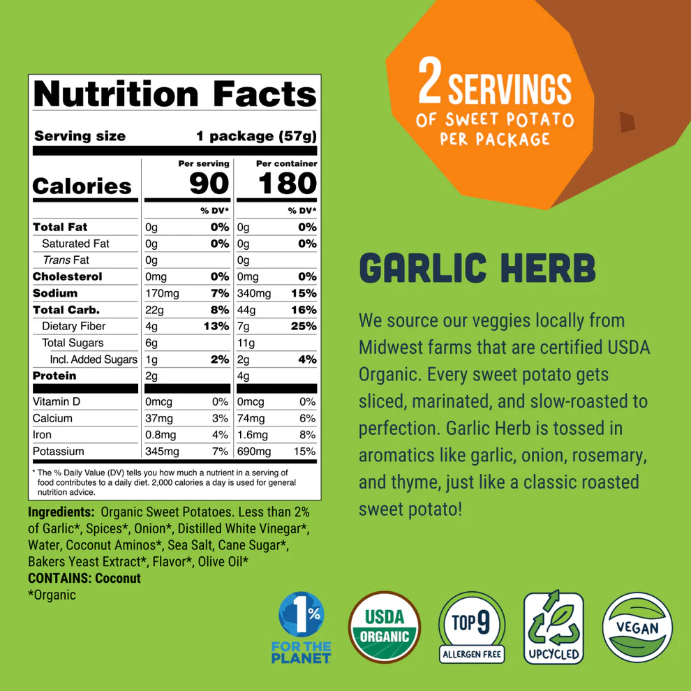 Organic Sweet Potato Jerky - Garlic Herb - 6 x 57gm ( BB Date 5/25 )