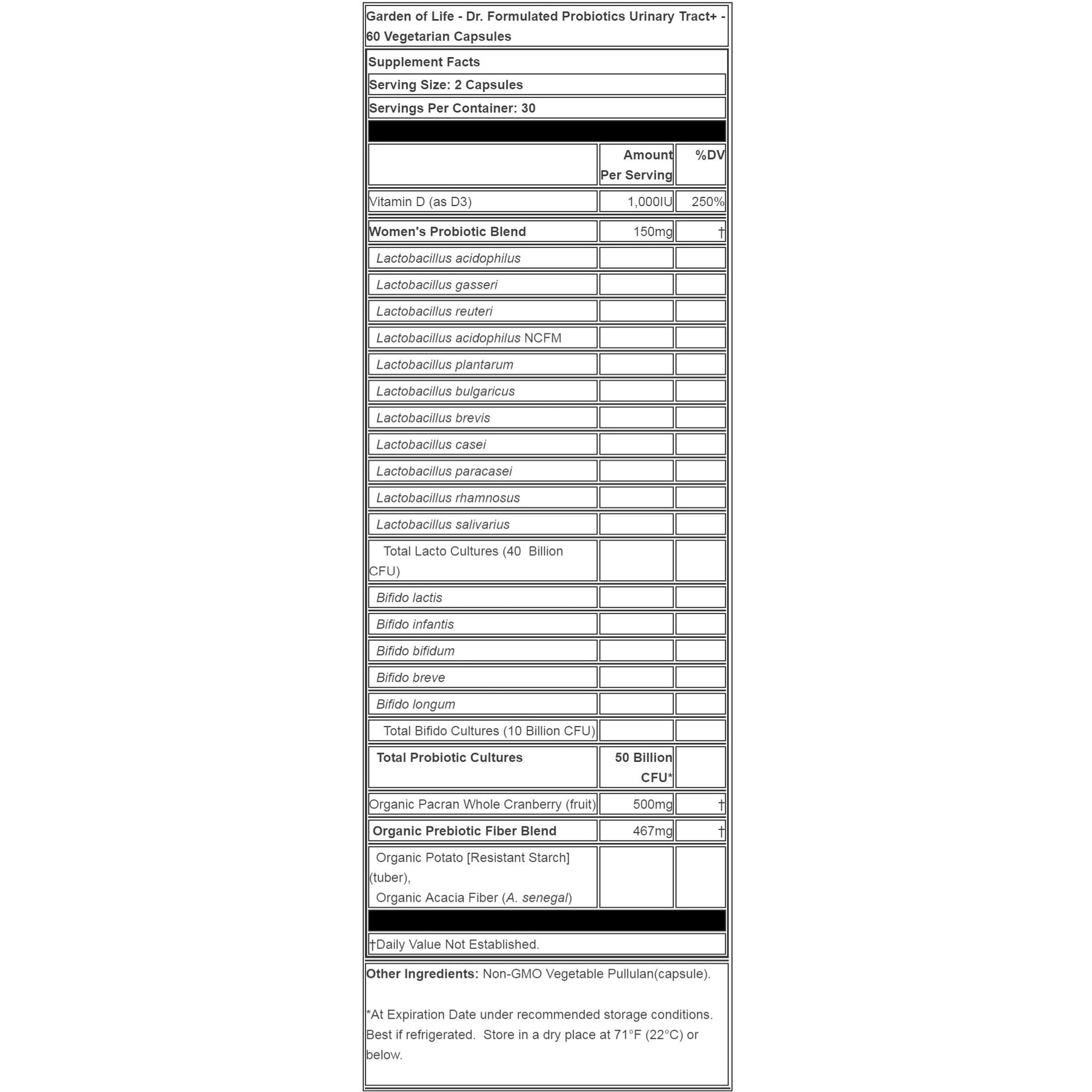 Urinary Tract Probiotic nutritionals