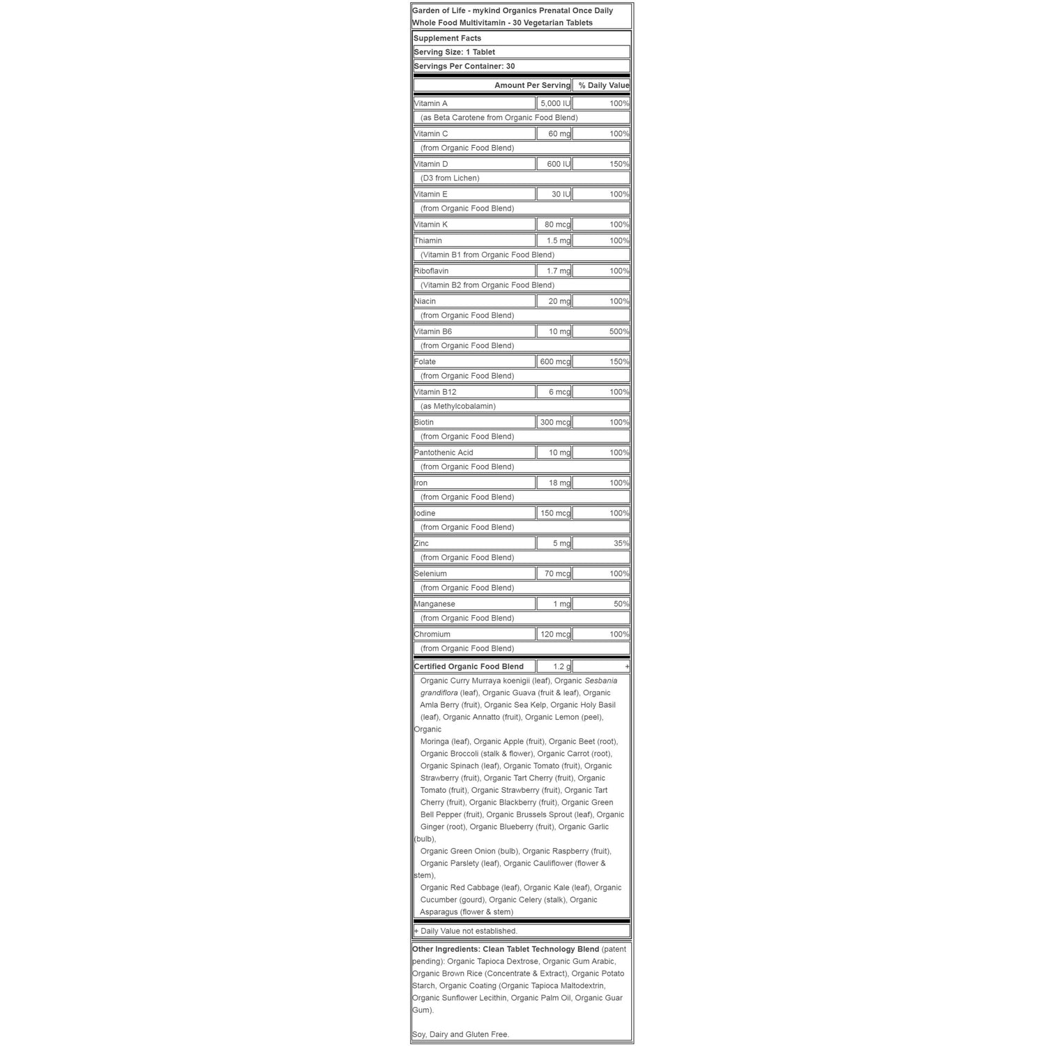 mykind prenatal once daily 30 nutritionals